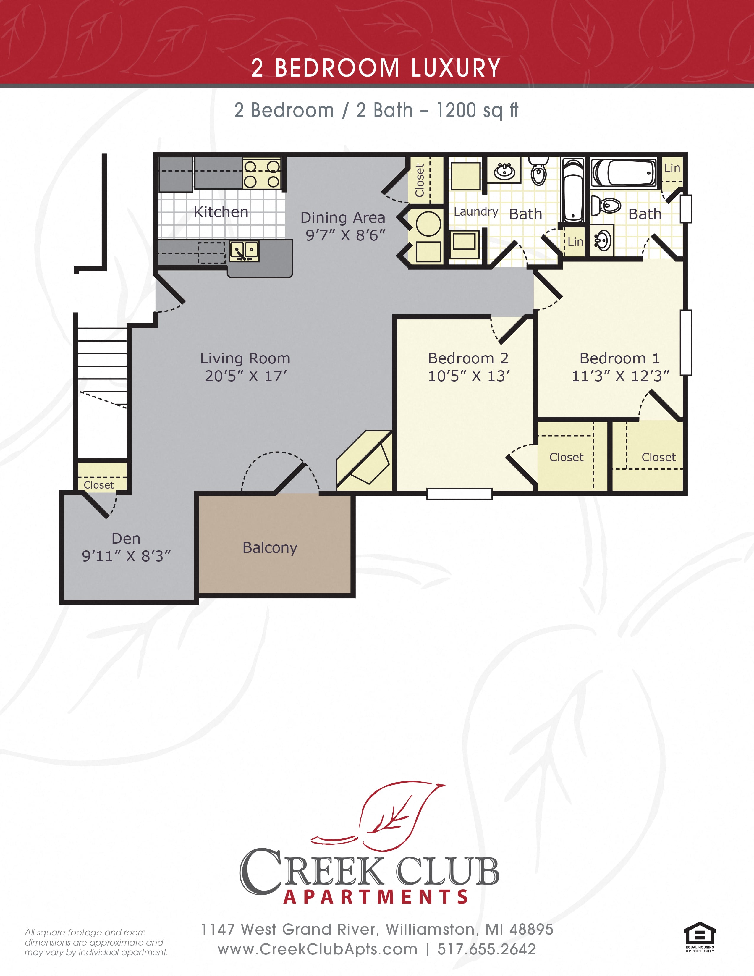 2 Bedroom / 2 Bath Luxury floor plan